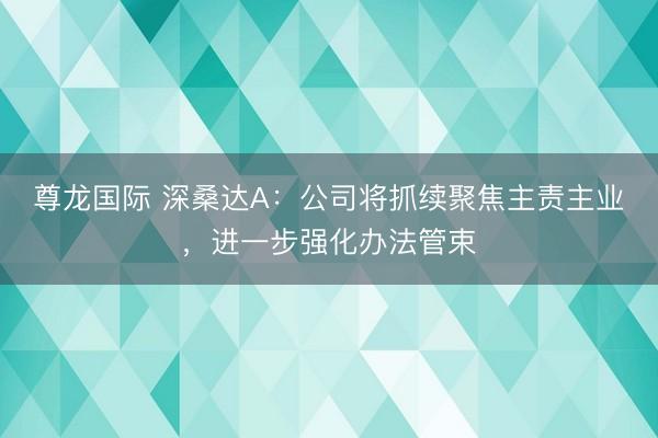 尊龙国际 深桑达A:公司将抓续聚焦主责主业,进一步强化办法管束