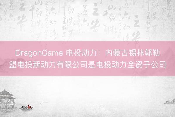 DragonGame 电投动力：内蒙古锡林郭勒盟电投新动力有限公司是电投动力全资子公司