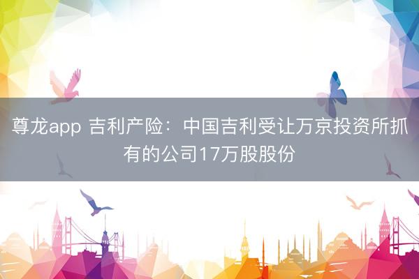 尊龙app 吉利产险：中国吉利受让万京投资所抓有的公司17万股股份