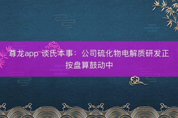 尊龙app 谈氏本事：公司硫化物电解质研发正按盘算鼓动中