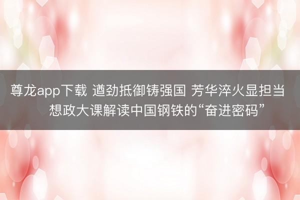 尊龙app下载 遒劲抵御铸强国 芳华淬火显担当 想政大课解读中国钢铁的“奋进密码”