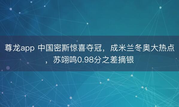 尊龙app 中国密斯惊喜夺冠，成米兰冬奥大热点，苏翊鸣0.98分之差摘银