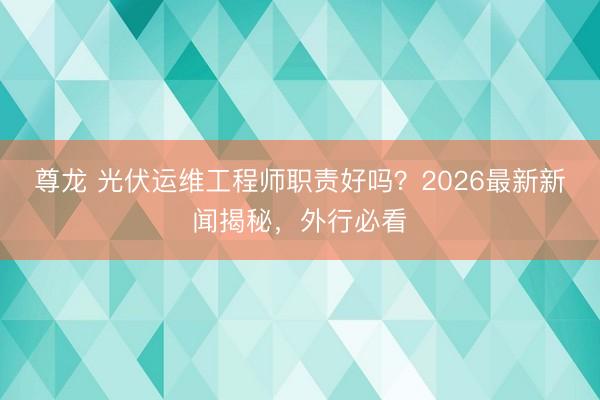 尊龙 光伏运维工程师职责好吗？2026最新新闻揭秘，外行必看