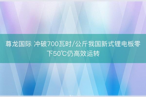 尊龙国际 冲破700瓦时/公斤我国新式锂电板零下50℃仍高效运转