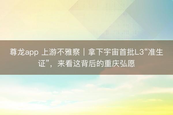 尊龙app 上游不雅察｜拿下宇宙首批L3“准生证”，来看这背后的重庆弘愿