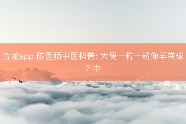 尊龙app 陈医师中医科普: 大便一粒一粒像羊粪球? 中