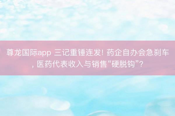 尊龙国际app 三记重锤连发! 药企自办会急刹车, 医药代表收入与销售“硬脱钩”?